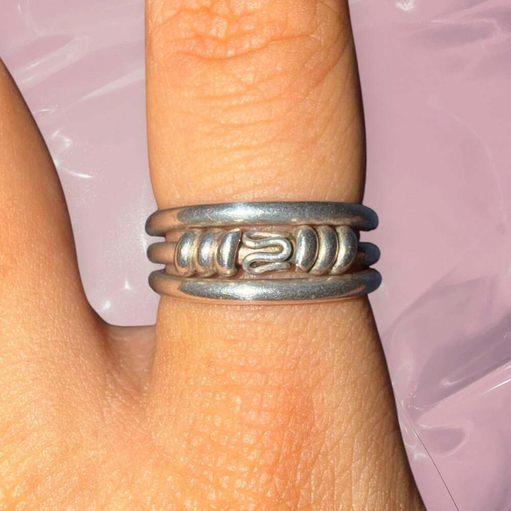 Vintage Y2K Boho Lucky Filigree Three Band Ring 925 Sterling Silver Size 6
